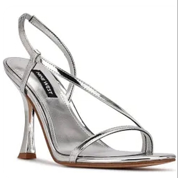 New w/Box No Lid Nine West Isaw Metallic Silver  Heeled Dress Sandals - Size 12 - Picture 5 of 5